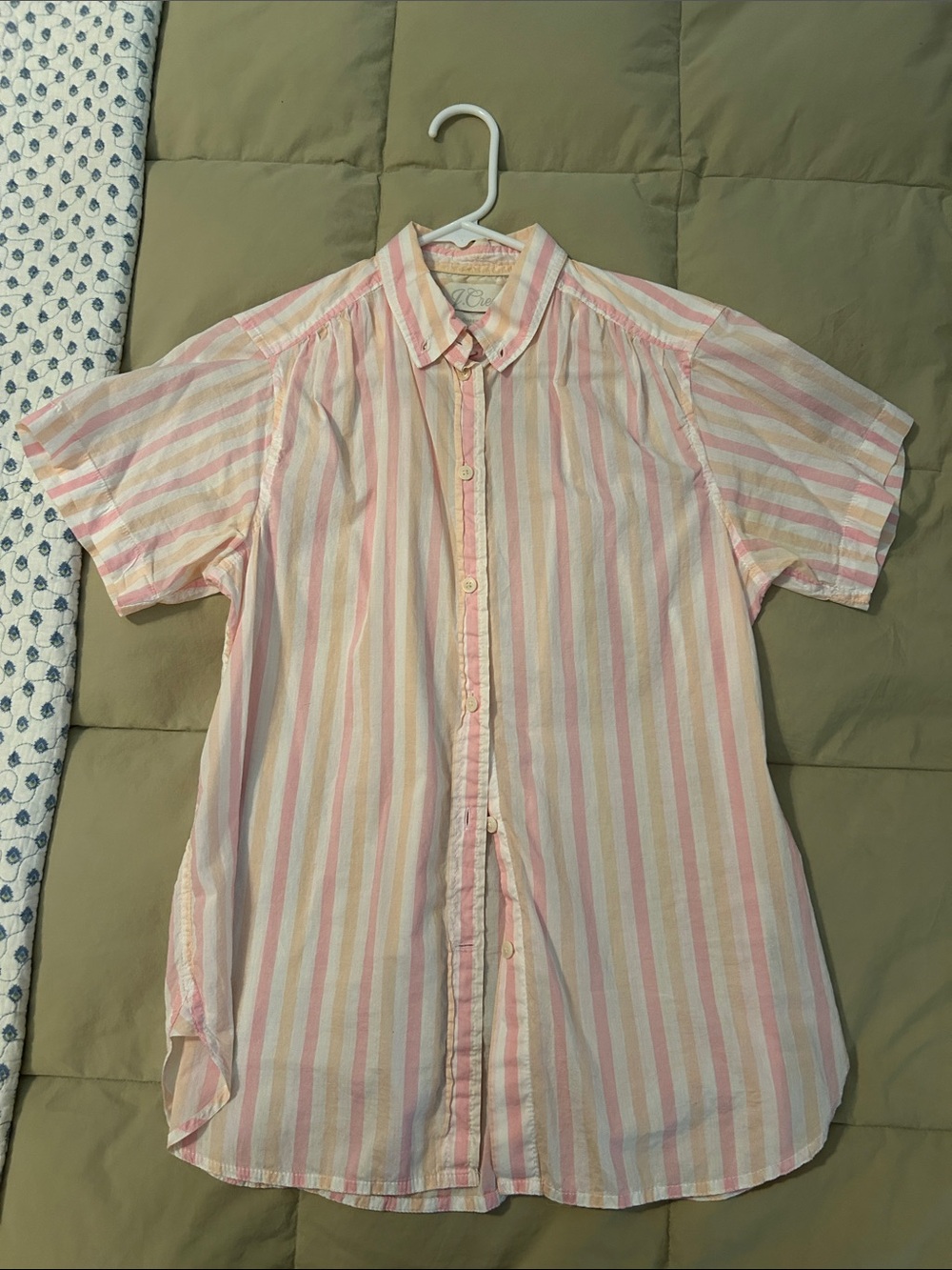J. Crew Women’s Short-Sleeve Button-Down Shirt - Pink & White Stripes